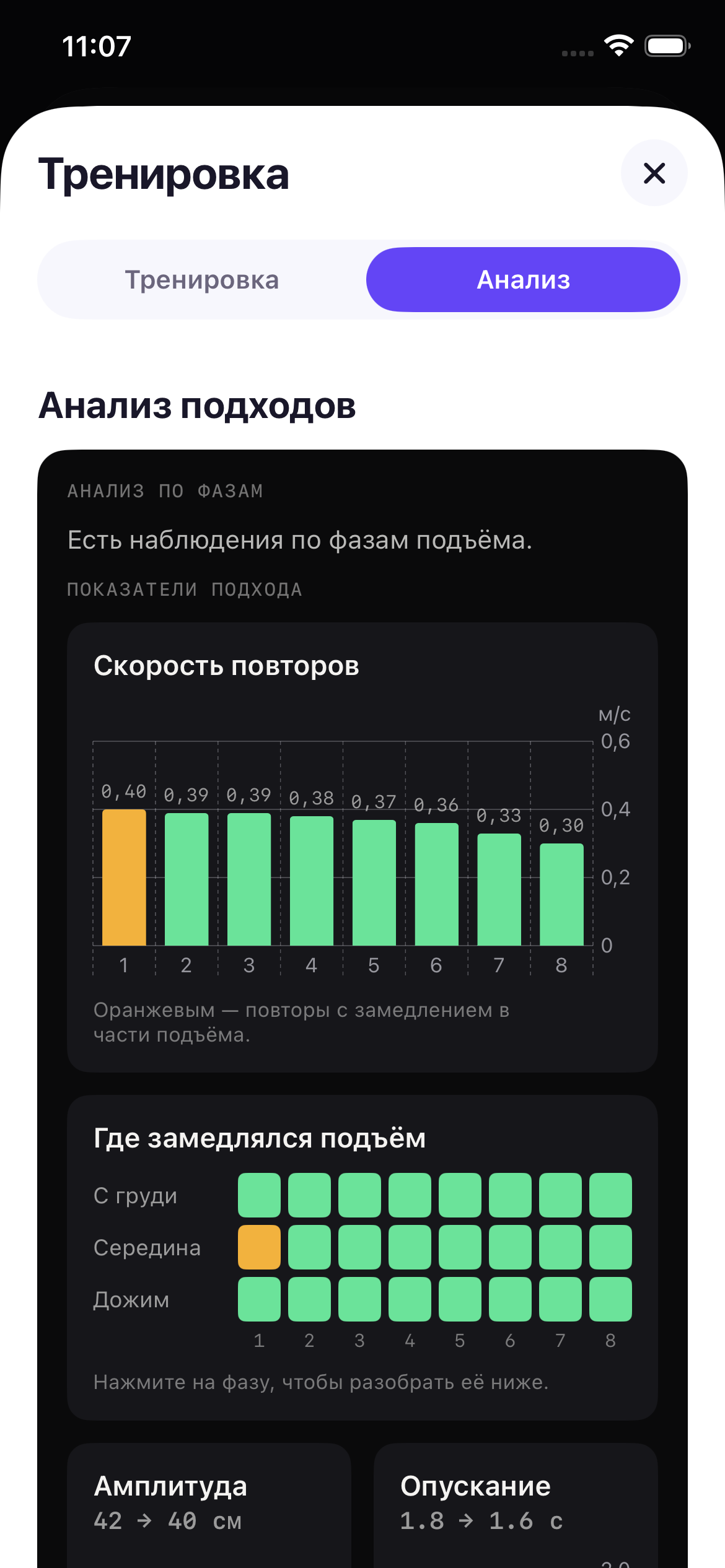 Скорость повторов в приложении Траекторика